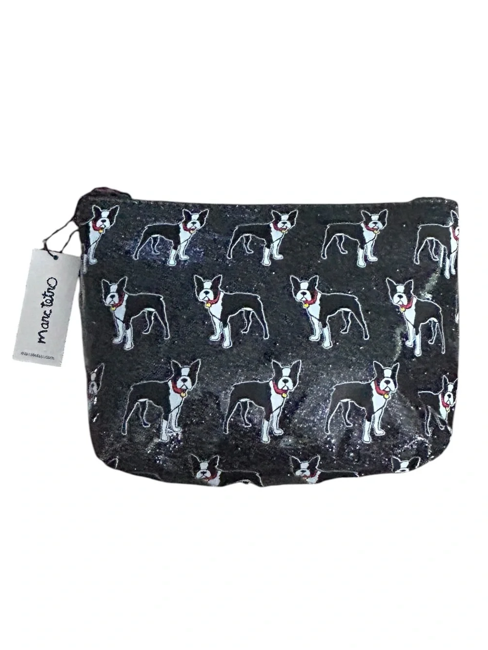 Marc Tetro Boston Terrier Black Glitter Cosmetic Makeup Pouch Bag NWT